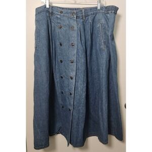 Vtg Gloria Vanderbilt Skirt Sz 22 XL Blue Denim Jean Double Button Front Pockets